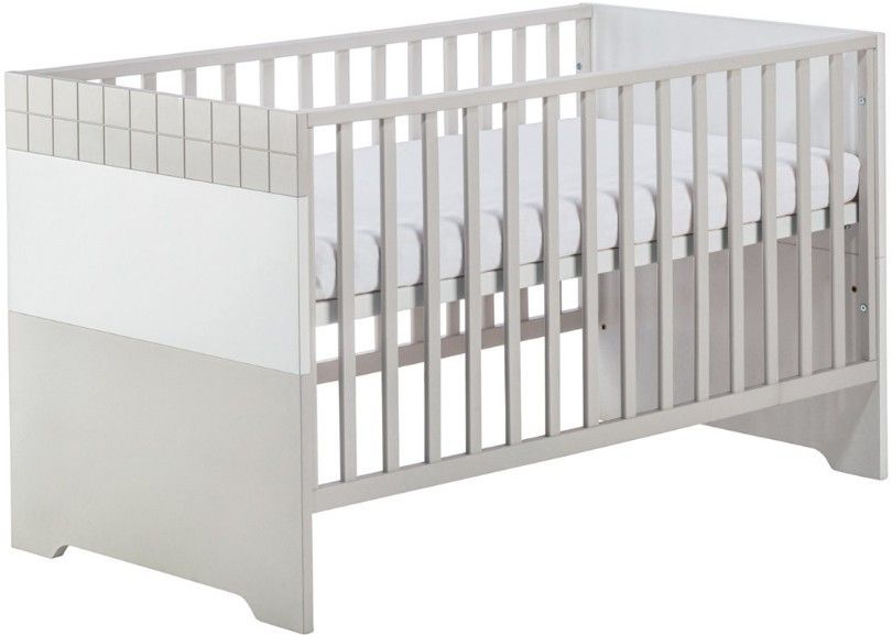 Lit évolutif à barreaux laqué blanc et taupe Joy 70 - Photo n°1