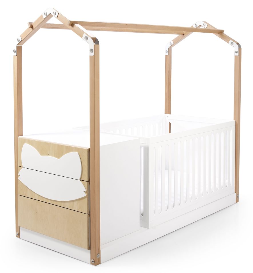 Lit évolutif avec commode bois massif clair et blanc Casa 70 - Photo n°1