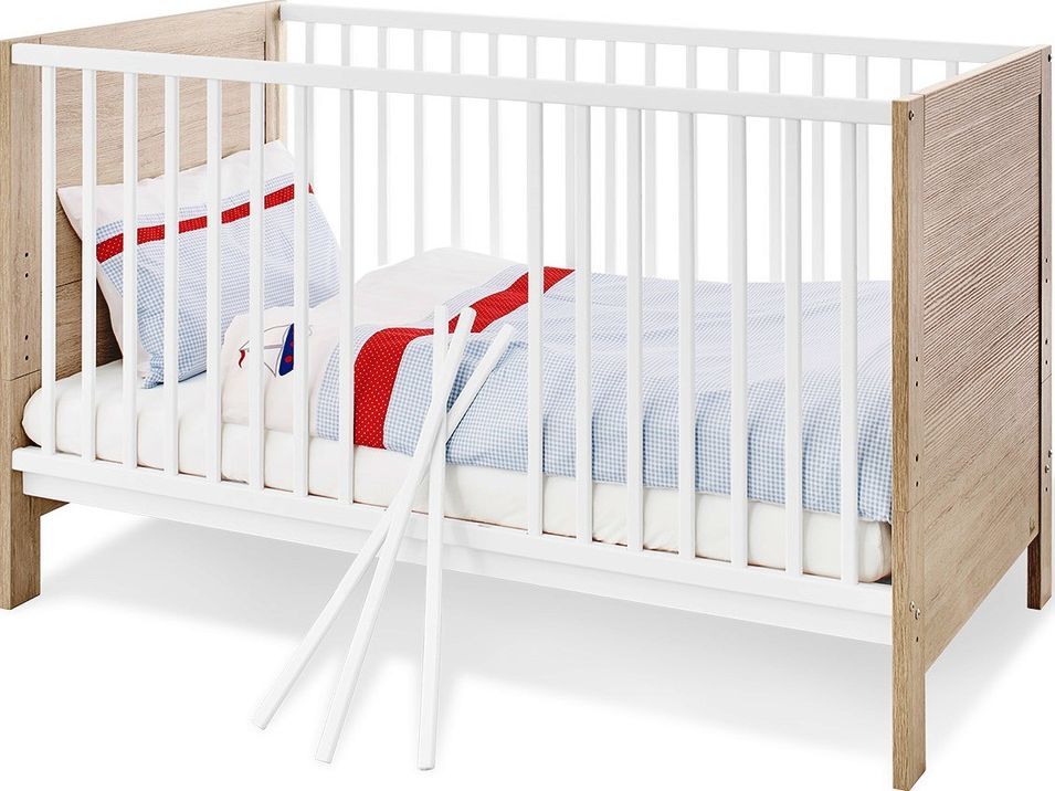 Lit évolutif bébé pin massif blanc et marron Boléro 70 - Photo n°1