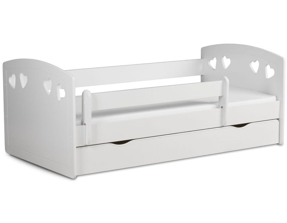Lit orné de cœurs avec barrière de sécurité amovible blanc Myra - Photo n°1