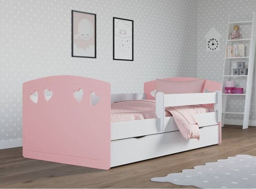 Lit orné de cœurs avec barrière de sécurité amovible rose Myra - Photo n°1