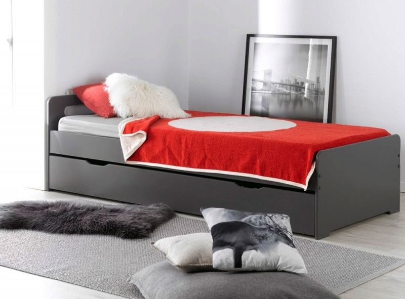 Lit gigogne 90x190 cm bois anthracite Féroé - Photo n°1