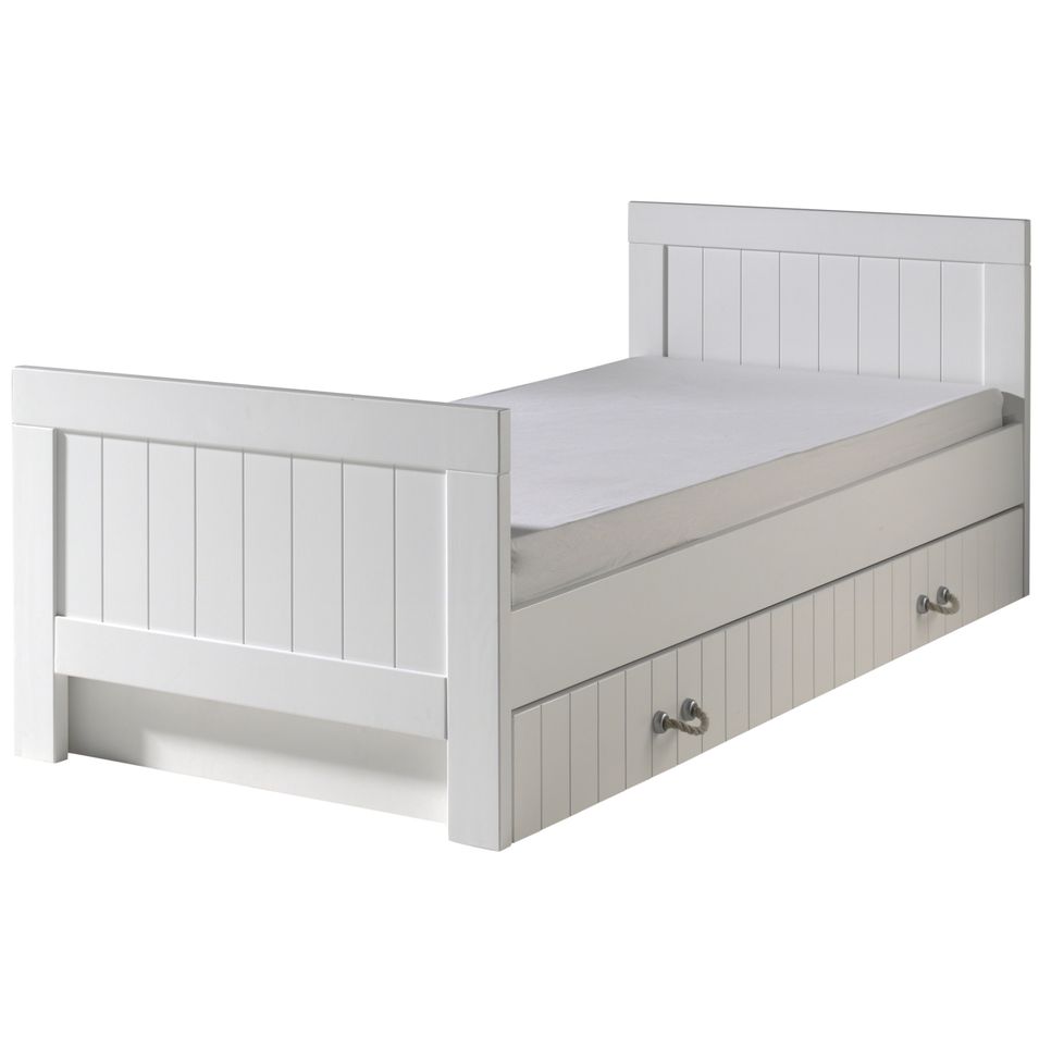 Lit gigogne 90x200 cm bois laqué blanc Lewis - Photo n°1