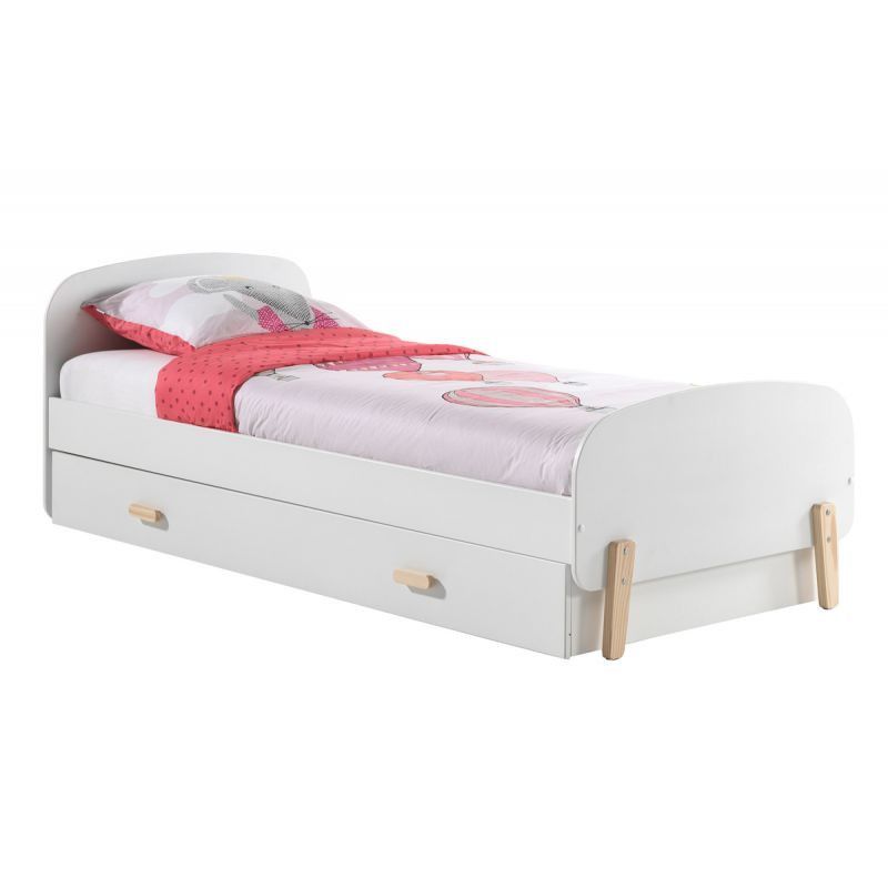 Lit gigogne 90x200 cm laqué blanc et pin massif clair Kiddy - Photo n°1