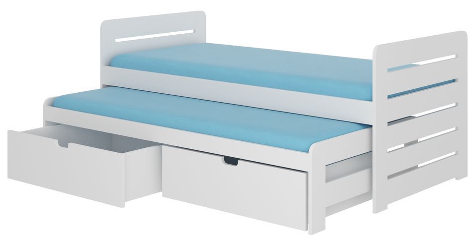 Lit gigogne blanc 2 couchages 90x200 cm avec 2 coffres de rangement Balina - Photo n°1