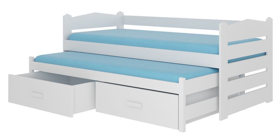 Lit gigogne blanc 2 couchages 90x200 cm avec 2 coffres de rangement Kuska - Photo n°1