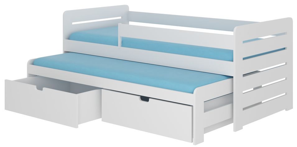 Lit gigogne blanc 2 couchages 90x200 cm avec 2 coffres de rangement Solale - Photo n°1