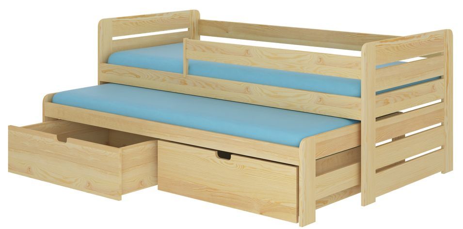 Lit gigogne bois pin naturel 2 couchages 90x200 cm avec 2 coffres de rangement Solale - Photo n°1