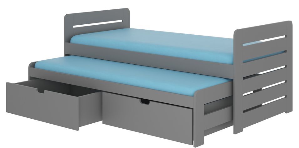Lit gigogne gris 2 couchages 90x200 cm avec 2 coffres de rangement Balina - Photo n°1