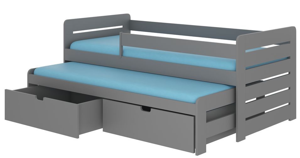 Lit gigogne gris 2 couchages 90x200 cm avec 2 coffres de rangement Solale - Photo n°1