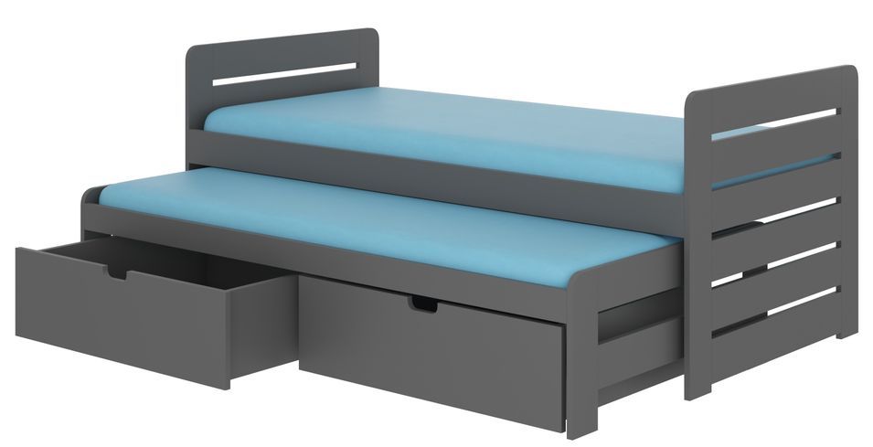 Lit gigogne gris graphite 2 couchages 90x200 cm avec 2 coffres de rangement Balina - Photo n°1