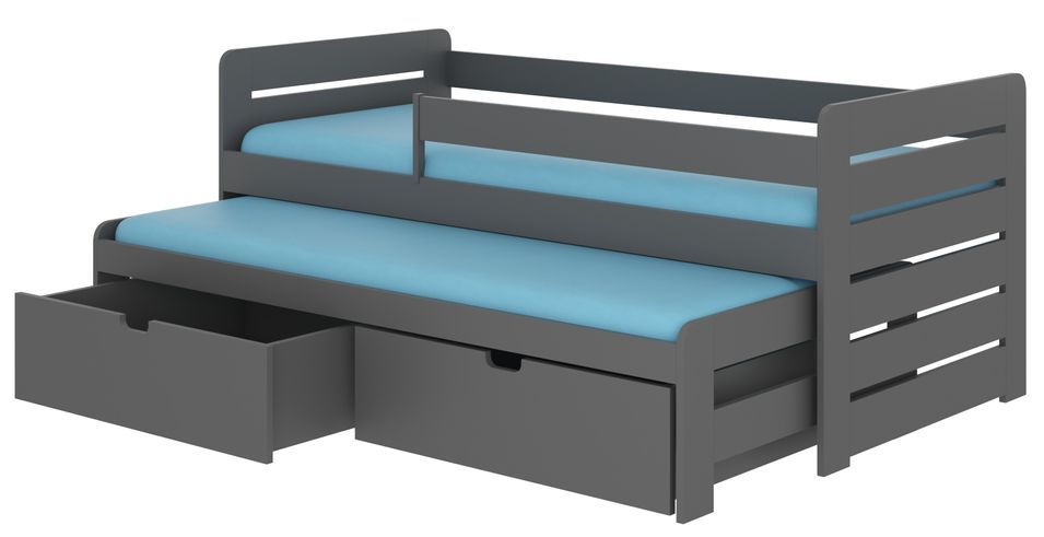 Lit gigogne gris graphite 2 couchages 90x200 cm avec 2 coffres de rangement Solale - Photo n°1