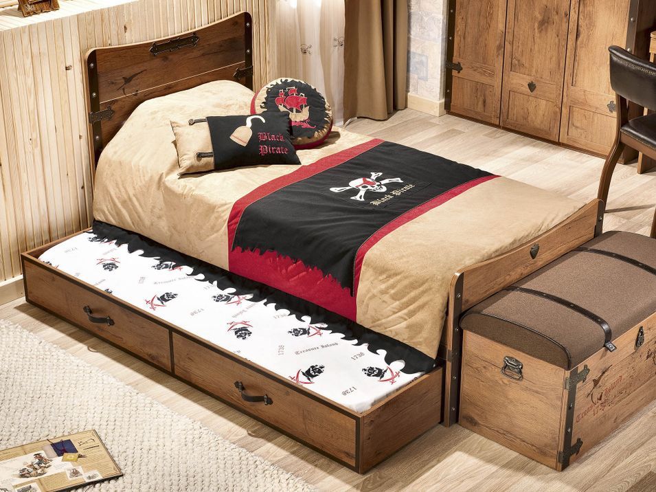 Lit gigogne Pirate bois clair 90x190 cm - Photo n°1