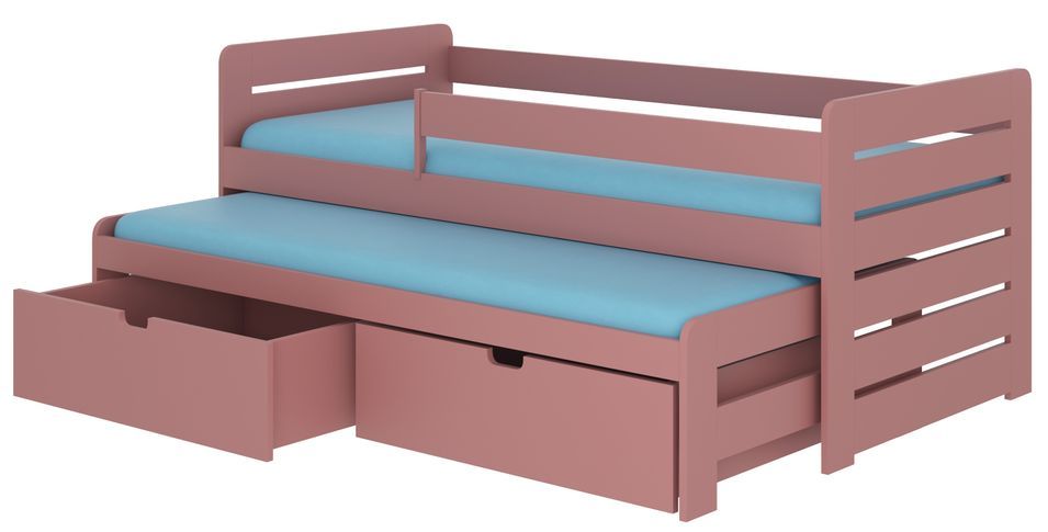 Lit gigogne rose 2 couchages 90x200 cm avec 2 coffres de rangement Solale - Photo n°1