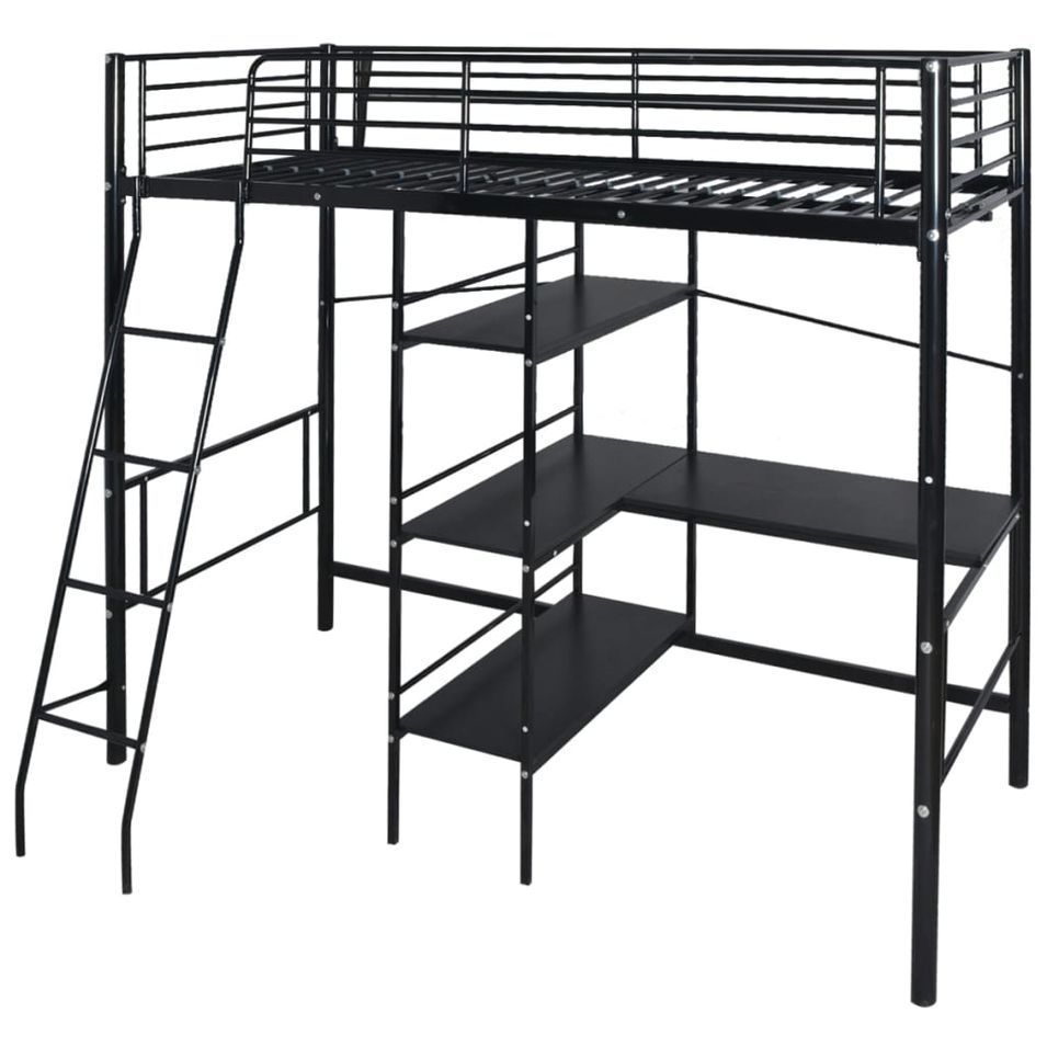 Lit haut avec bureau Noir Métal 90x200 cm - Photo n°1