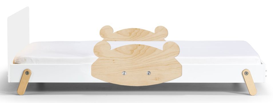 Lit laqué blanc à motif ours bois clair Fox 90x190 cm - Photo n°1