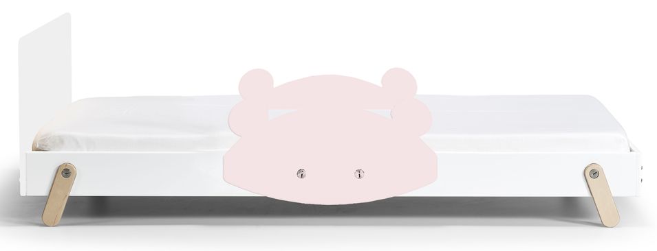 Lit laqué blanc à motif ours rose Fox 90x190 cm - Photo n°1