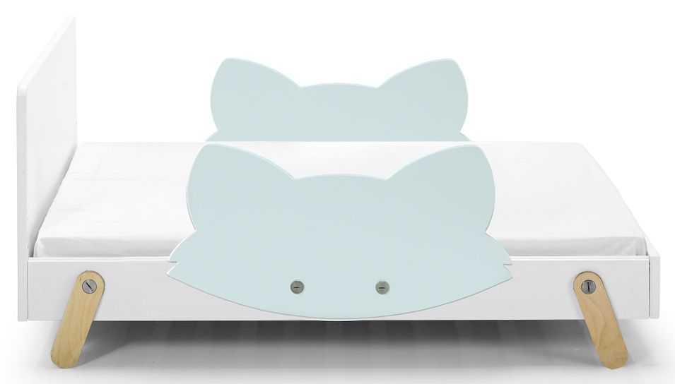 Lit laqué blanc à motif renard bleu clair Fox 70 - Photo n°1