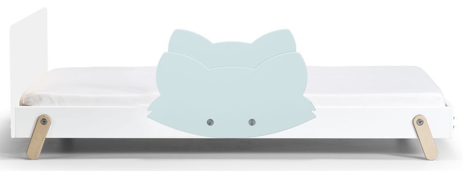Lit laqué blanc à motif renard bleu clair Fox 90x190 cm - Photo n°1