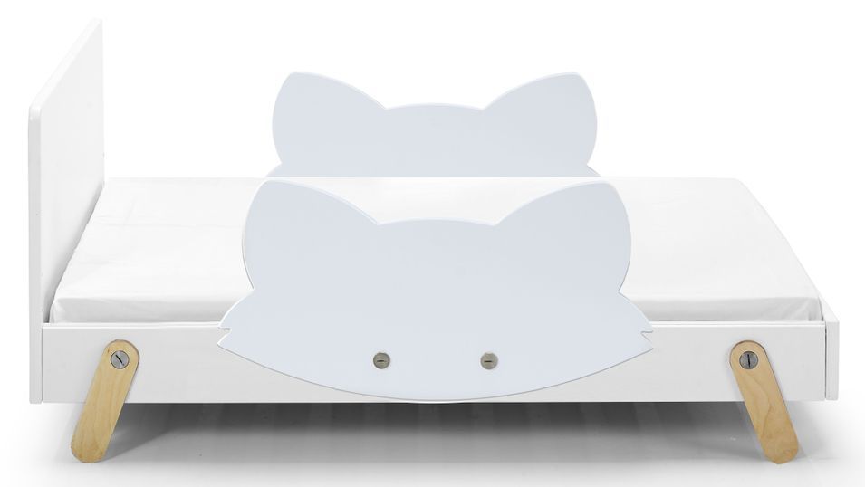 Lit laqué blanc à motif renard bleu gris Fox 70 - Photo n°1