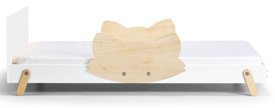 Lit laqué blanc à motif renard bois clair Fox 90x190 cm - Photo n°1