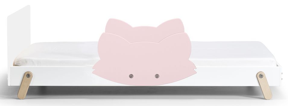 Lit laqué blanc à motif renard rose Fox 90x190 cm - Photo n°1