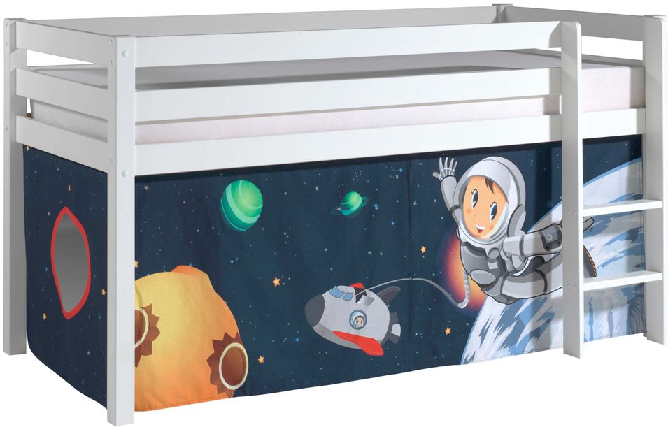 Lit mezzanine 90x200 cm avec tente espace pin massif blanc Pino - Photo n°1