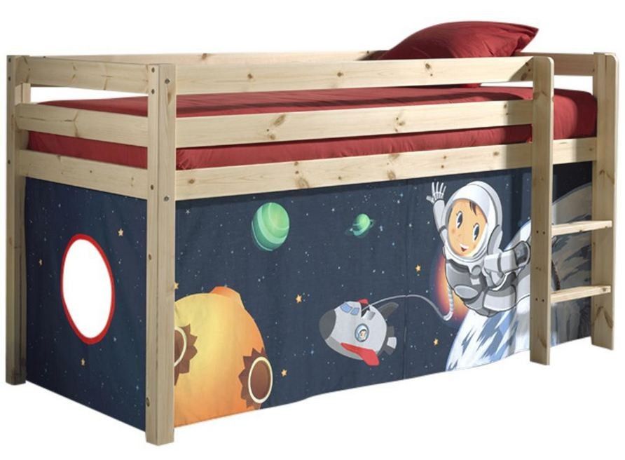 Lit mezzanine 90x200 cm avec tente espace pin massif clair Pino - Photo n°1