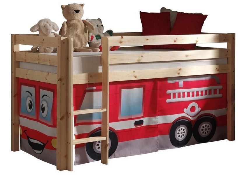 Lit mezzanine 90x200 cm avec tente pompier pin massif clair Pino - Photo n°1