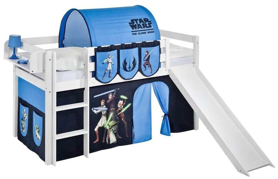 Lit mezzanine blanc avec toboggan et rideau Star Wars 90x190 cm - Photo n°1