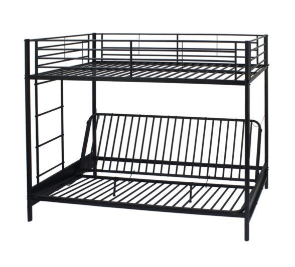 Lit mezzanine métal noir avec banquette convertible Klic 90x190 et 135x190cm - Photo n°1