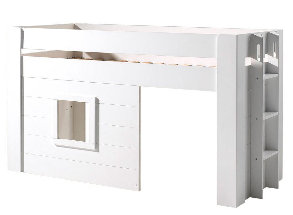 Lit mezzanine mi hauteur LIZA 90x200 cm – Sommier inclus – Blanc - Photo n°1