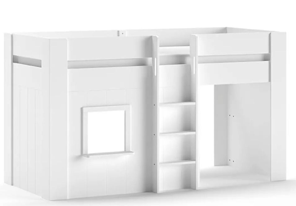 Lit mezzanine mi hauteur RINA 90x200 cm – Sommier inclus – Blanc - Photo n°1