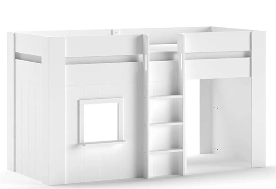 Lit mezzanine mi hauteur RINA 90x200 cm – Sommier inclus – Blanc - Photo n°1