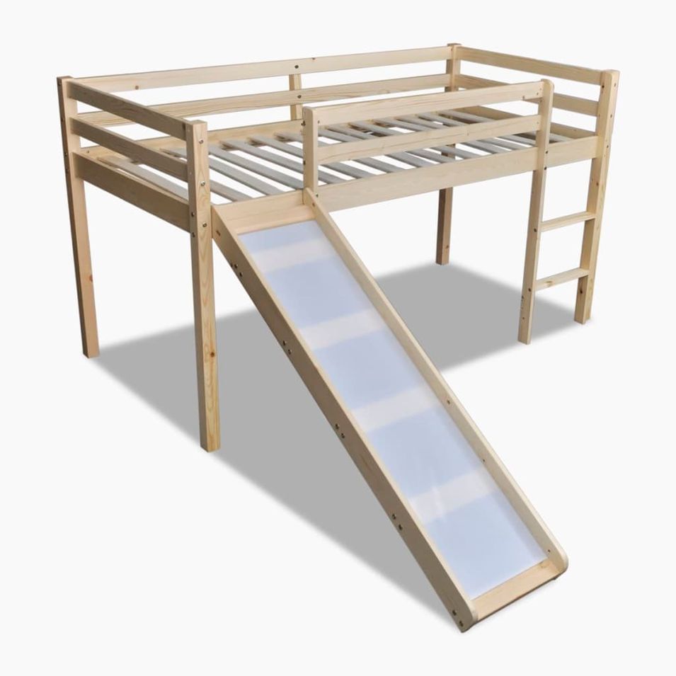 Lit Mezzanine pour enfants avec toboggan et échelle Bois naturel - Photo n°1