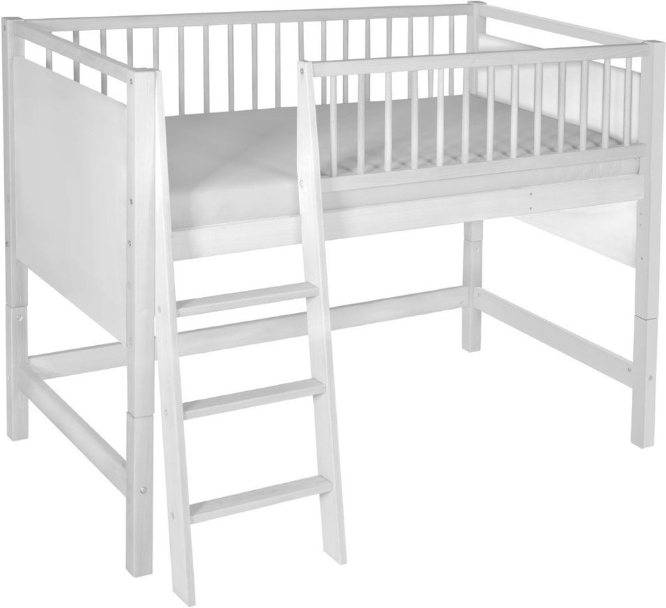 Lit mezzanine transformable hêtre massif blanc Tom 70 - Photo n°1