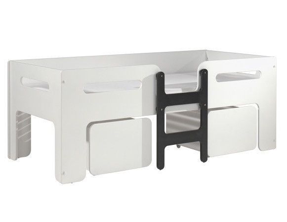 Lit mi-hauteur 90x200 cm blanc et noir avec tiroirs et sommier Luca - Photo n°1