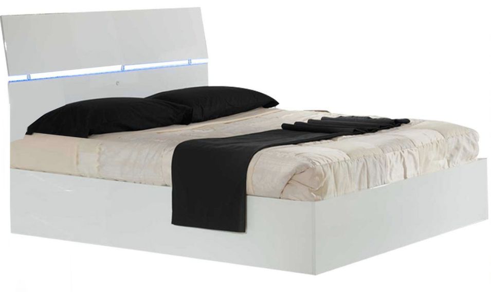 Lit moderne bois blanc laqué et tête de lit blanche laquée avec led Mona - Photo n°1