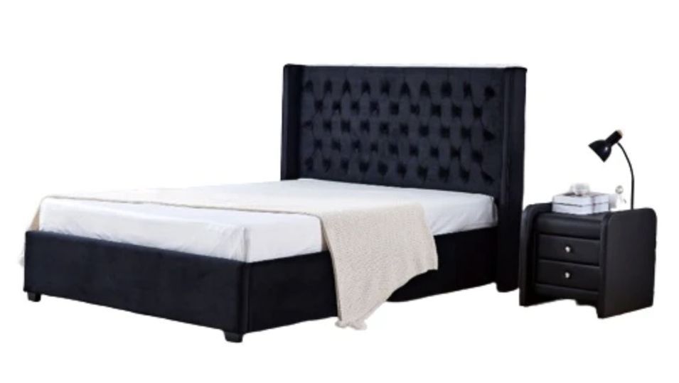 Lit moderne capitonné velours Eroz - Photo n°1