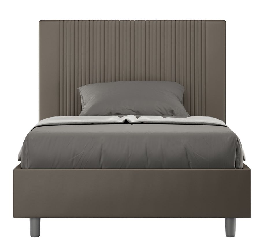 Lit moderne avec tête de lit rayures verticales matelassé simili cuir Bazen - Photo n°1