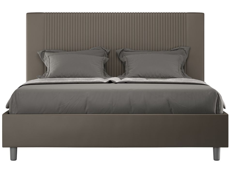 Lit moderne avec tête de lit rayures verticales matelassé simili cuir Bazen - Photo n°1