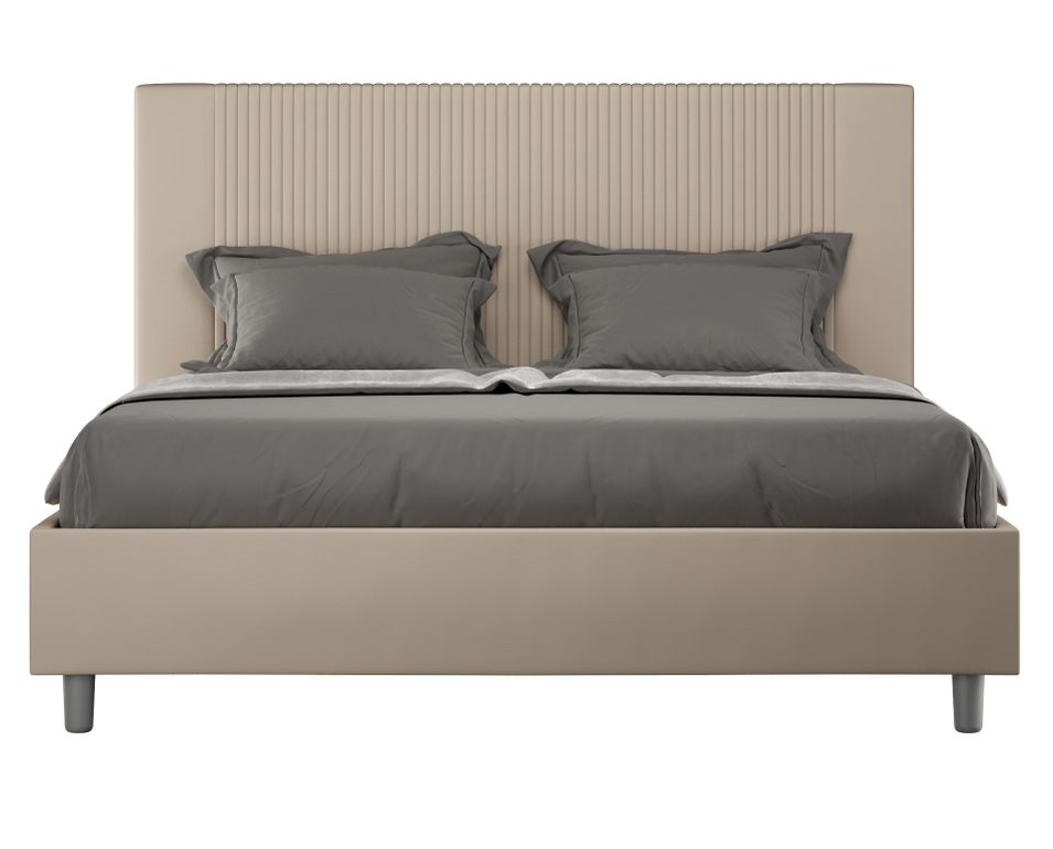 Lit moderne avec tête de lit rayures verticales matelassé simili cuir Bazen - Photo n°1