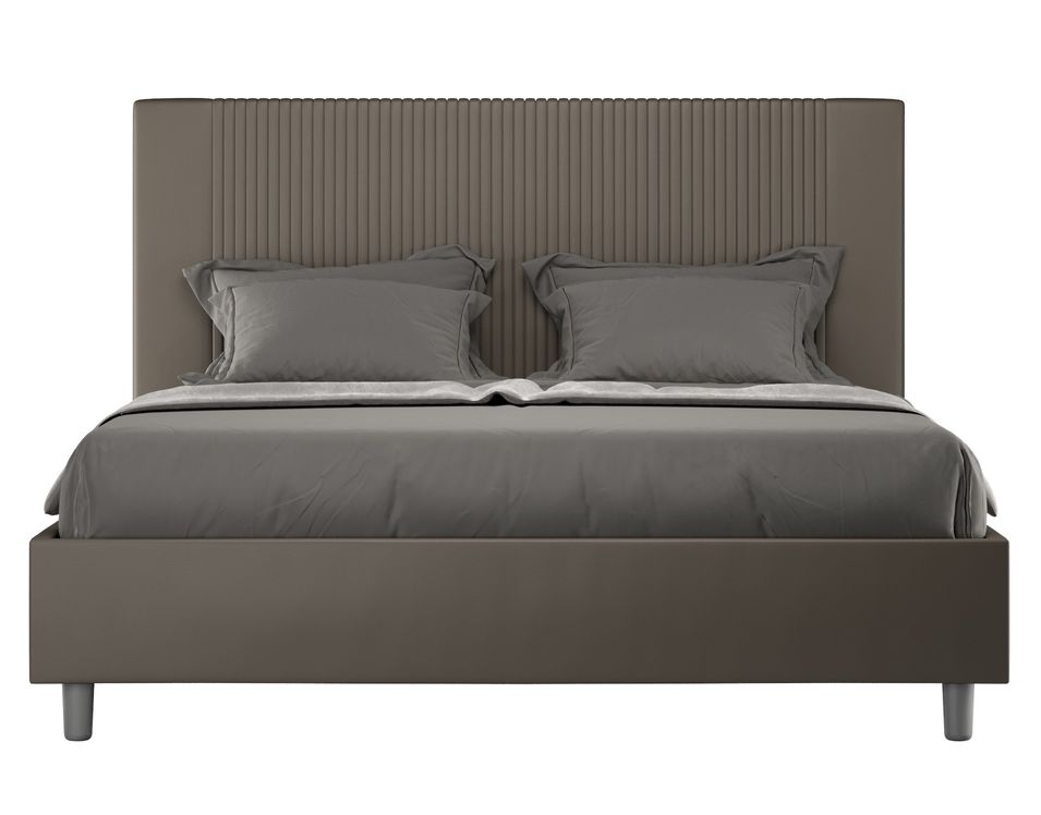 Lit moderne avec tête de lit rayures verticales matelassé simili cuir Bazen - Photo n°1