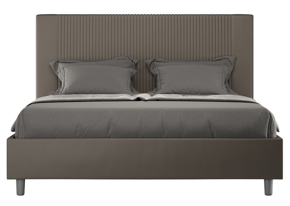 Lit moderne avec tête de lit rayures verticales matelassé simili cuir Bazen - Photo n°1