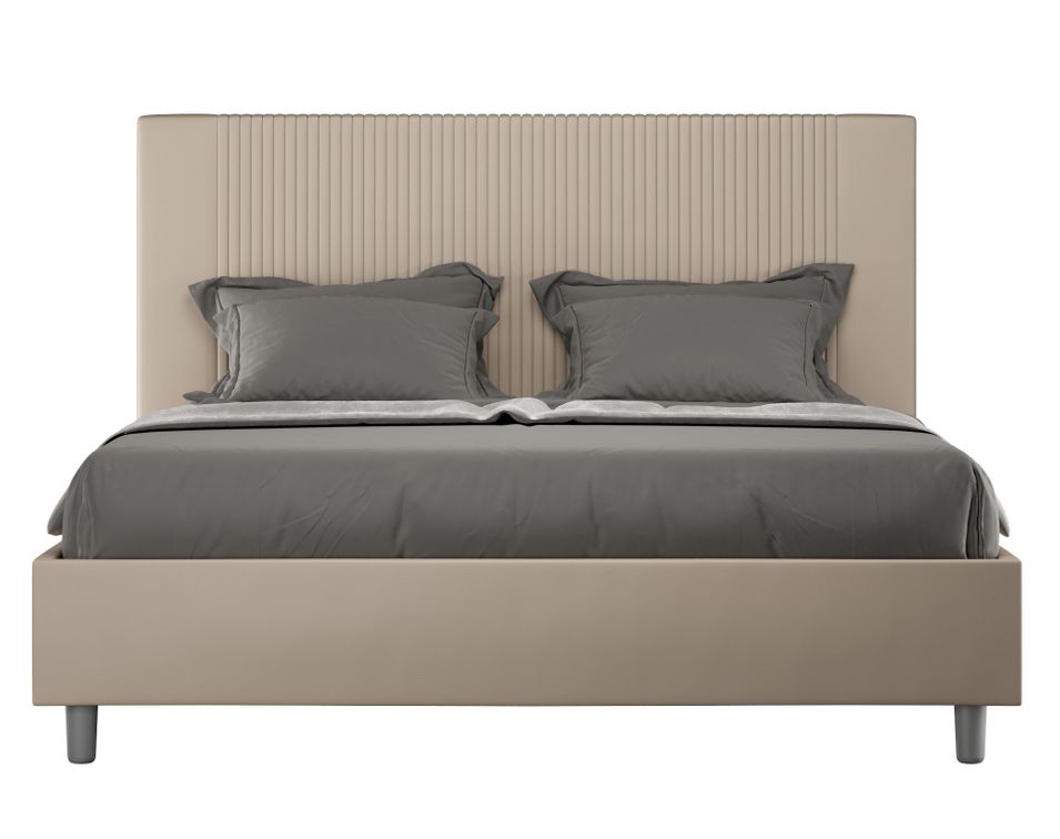 Lit moderne avec tête de lit rayures verticales matelassé simili cuir Bazen - Photo n°1