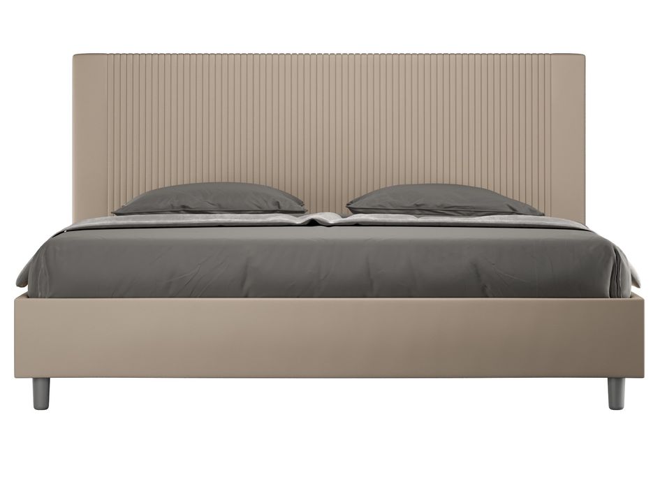 Lit moderne avec tête de lit rayures verticales matelassé simili cuir Bazen - Photo n°1