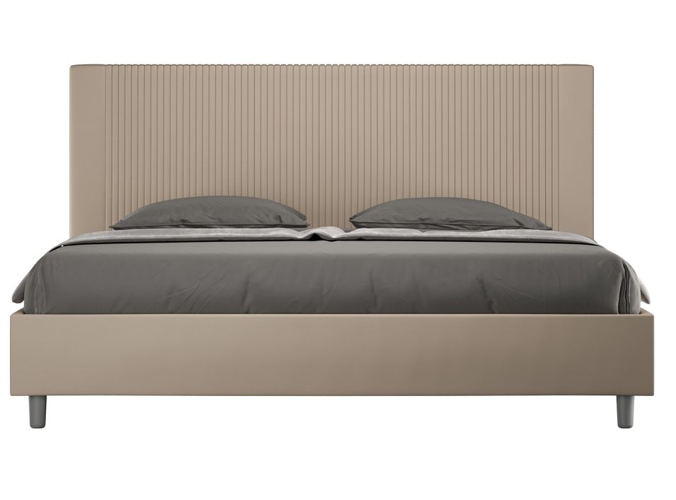 Lit moderne avec tête de lit rayures verticales matelassé simili cuir Bazen - Photo n°1