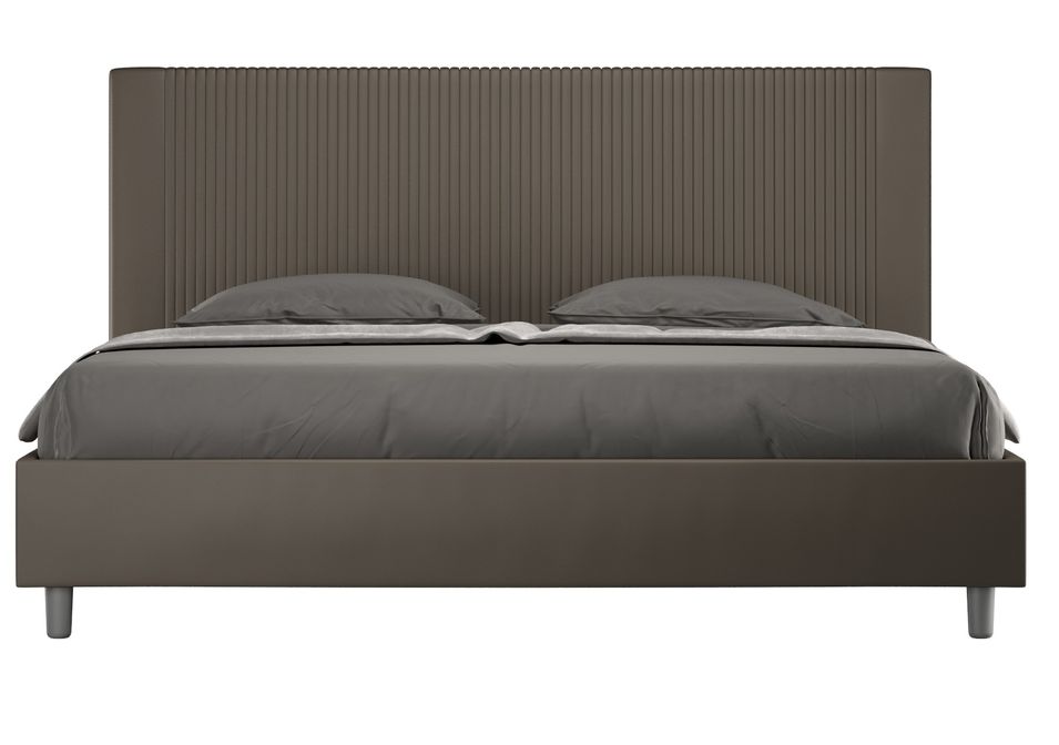 Lit moderne avec tête de lit rayures verticales matelassé simili cuir Bazen - Photo n°1