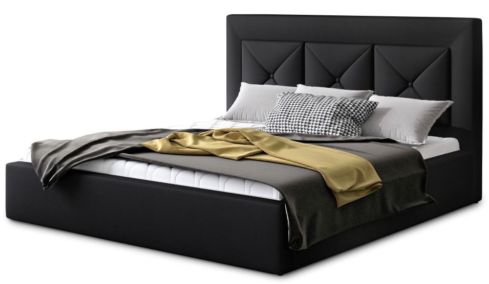 Lit moderne en simili cuir CLARIN - Avec ou sans rangement - Photo n°1