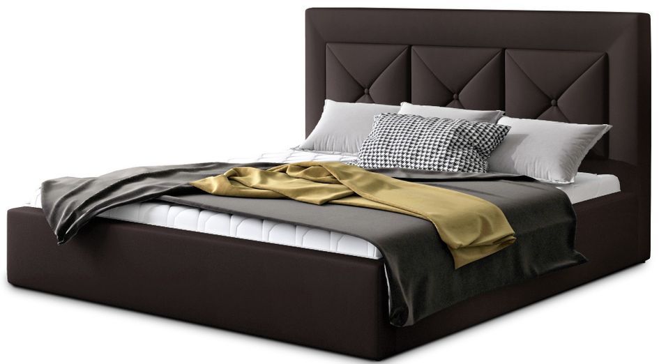 Lit moderne en simili cuir CLARIN - Avec ou sans rangement - Photo n°1